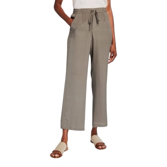 JOHNNY WAS WIDE LEG 100% SILK CROP PANTS WITH DRAWSTRING GREY SZ XL - Picture 4 of 15